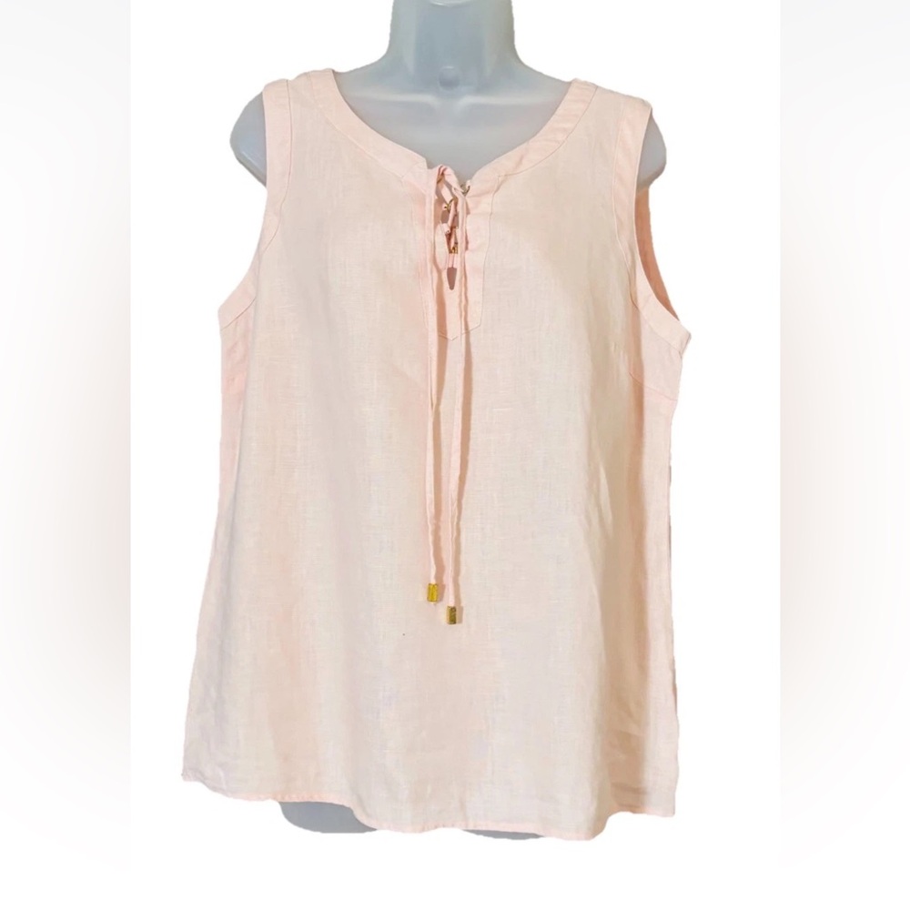 Ellen Tracy Women’s 100% Linen Sleeveless Lace Up Top Size Large Peach Coastal